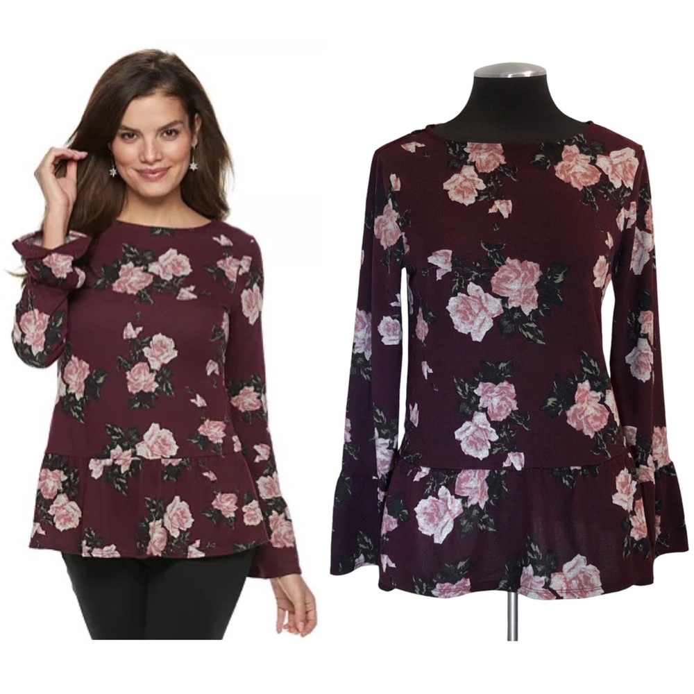 Elle - Floral Ruffle Lightweight Bell Sleeve Sweater – Small